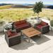 Latitude Run® Marfik 4 Piece Rattan Sofa Seating Group w/ Cushions Synthetic Wicker/Wood/All - Weather Wicker/Natural Hardwoods/Wicker/Rattan/Teak | Outdoor Furniture | Wayfair