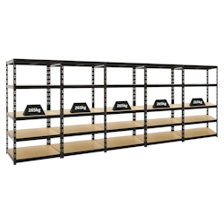 PROREGAL 5x Schwerlastregal Tiger | HxBxT 180x90x60 cm | Fachlast 265kg | Schwarz | Stecksystem Lagerregal Regalsystem 5 Stk. Image