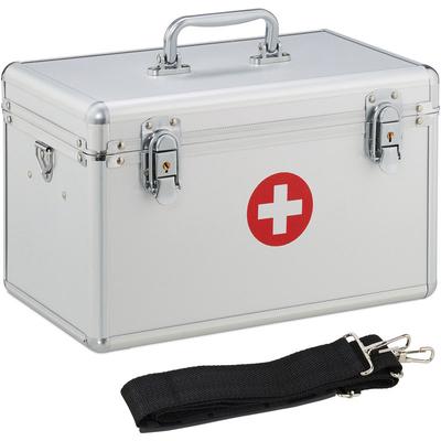Relaxdays Erste Hilfe Koffer, Verbandskasten Alu mit Tragegurt, leer, Medizinbox für Notfälle, HBT: Image