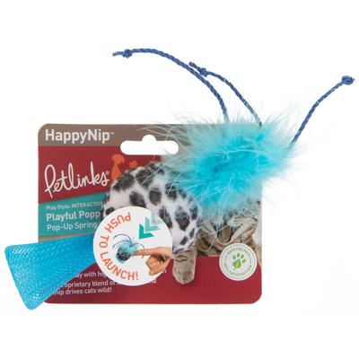 Petlinks Playful Popper Pop-Up Spring Catnip & Silvervine Cat Toy, Small, Blue