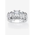 Women's Platinum over Silver Emerald Cut Cubic Zirconia Step Top Engagement Ring (3 1/10 cttw TDW) by PalmBeach Jewelry in Platinum (Size 8)