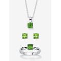 Women's 3-Piece Birthstone .925 Silver Necklace, Earring And Ring Set 18" by PalmBeach Jewelry in August (Size 7)