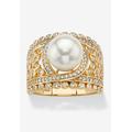 Women's Gold over Sterling Silver Simulated Pearl and Cubic Zirconia Ring by PalmBeach Jewelry in Gold (Size 8)