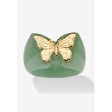 Women's 14K Yellow Gold Genuine Green Jade Butterfly Ring by PalmBeach Jewelry in Gold (Size 7)