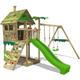 Aire de jeux Portique bois JungleJumbo avec balançoire et toboggan Maison enfant exterieur avec bac
