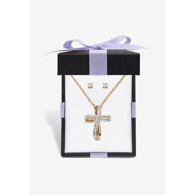 Women's Yellow Gold-Plated Cross Pendant with Genuine Diamond Accent on 18" Chain by PalmBeach Jewelry in Diamond