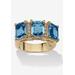 Women's Yellow Gold-Plated Emerald Cut 3 -Stone Simulated Birthstone & CZ Ring by PalmBeach Jewelry in March (Size 8)