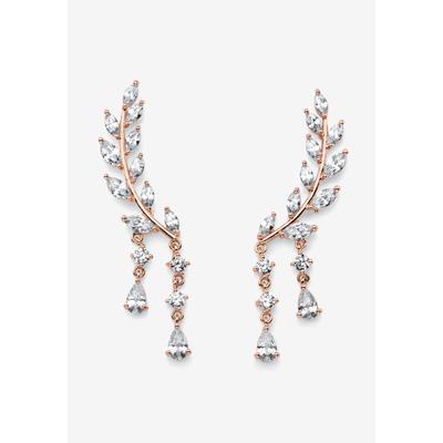 Women's Rose Gold Plated Laurel Leaf Climber Drop Earrings (43x8mm) Marquise Cut Crystal by PalmBeach Jewelry in Rose Gold
