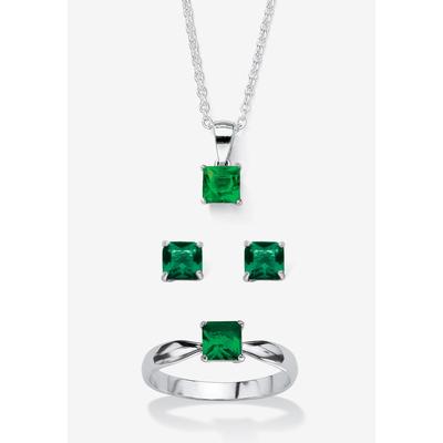 Women's 3-Piece Birthstone .925 Silver Necklace, Earring And Ring Set 18" by PalmBeach Jewelry in May (Size 10)