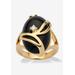 Women's Yellow Gold Plated Natural Black Onyx and Round Crystal Ring by PalmBeach Jewelry in Onyx (Size 10)