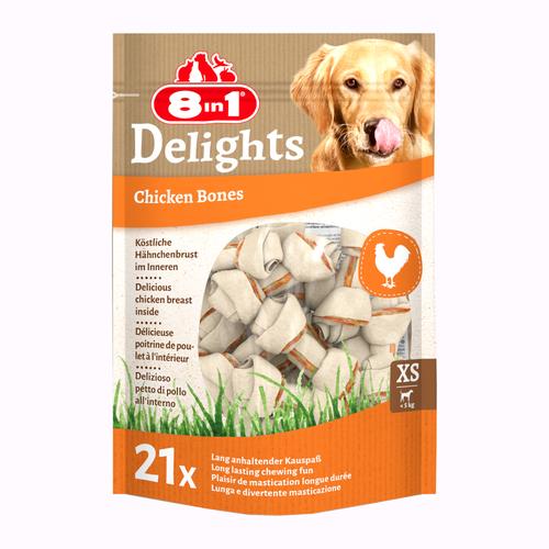 252g 8in1 Delights Kauknochen Huhn XS (21 Stück) Hundesnacks