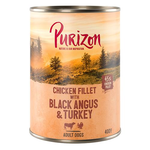 Sparpaket Purizon Adult 24 x 400 g - Hühnerfilet mit Black Angus & Truthahn, Süßkartoffel und...