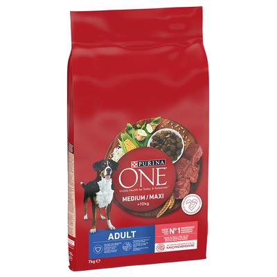 Sparpaket: 2x7kg PURINA ONE Medium/Maxi Adult Rind & Reis Hundefutter trocken