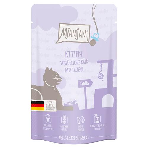 Sparpaket 24x125g MjAMjAM Quetschie Kitten vorzügliches Kalb mit Lachsöl Katzenfutter nass