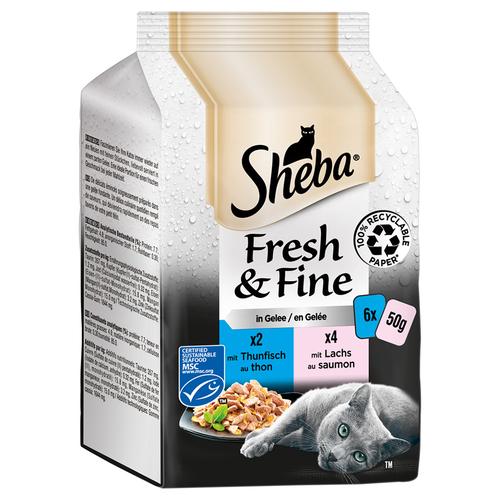 72x 50g Multipack Sheba Fresh & Fine Frischebeutel Thunfisch & Lachs in Gelee Katzenfutter nass