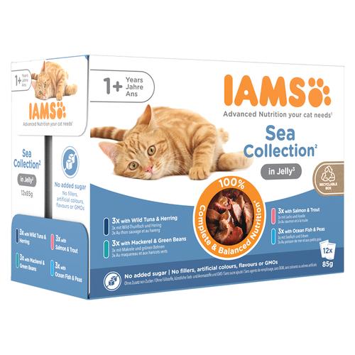 24x85g IAMS Delights Adult Sea Mix in Gelee Katzenfutter nass