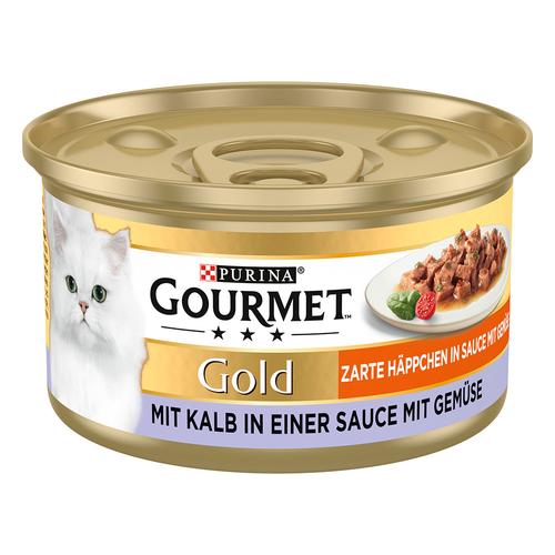 24x 85g Sparpaket Gourmet Gold Zarte Häppchen Kalb & Gemüse Katzenfutter nass