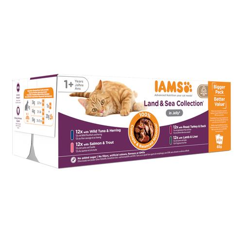 96x85g IAMS Delights Adult Land & Sea Mix in Gelee Katzenfutter nass