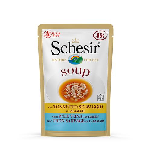 24 x 85 g Wilder Thunfisch & Tintenfisch Schesir Cat Soup Katzenfutter nass