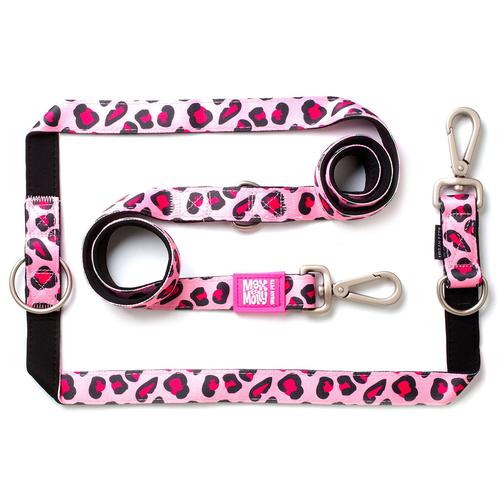 Max & Molly Multifunktionsleine Leopard Pink Größe L: 200cm lang, 25mm breit Hund