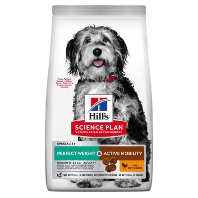 12kg Hill's Science Plan Adult Perfect Weight & Active Mobility Medium mit Huhn Hundefutter trocken