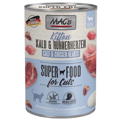 6x400g MAC's Cat Kitten Kalb & Hühnerherzen Katzenfutter nass