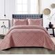 Shop Direct 24 Quilted Bedspreads Double Bed Throws - Reversible Embossed Quilted Bed Throw Bedspreads Double Size 240x250cm with 2 Pillows Cases, Rose