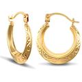 Jewelco London Ladies 9ct Yellow Gold Floral Engraved Creole Earrings 15mm