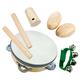 Bino world of toys Mini-Orchester, Spielzeug für Kinder ab 3 Jahren (Kinder Musikinstrument, Mini-Orchester aus Leder und leichtem Holz gefertigt, 8 Teile, Tamburin, Rumbakugel, Handgelenkschelle), Beige