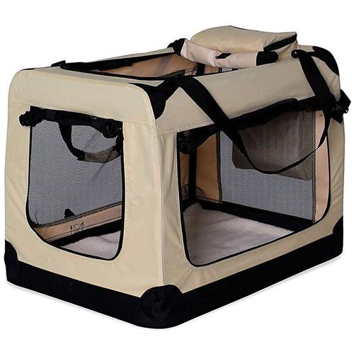Hundetransportbox Hundetasche Hundebox (L) 70x52x50 cm Beige
