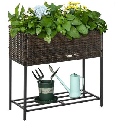 Rattan Hochbeet mit Ablage Braun 70 x 30 x 72 cm - Braun - Outsunny