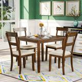 5 PCS Unique Vintage Look Dining Table Set Industrial Kitchen Table and 4 Chairs with Solid Rubber Wood Legs for Dining Room