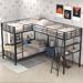 Modern L-Shaped Twin over Twin Bunk Bed with Twin Size Loft Bed with Desk, Shelf, Full-Length Guardrails and 2 Fixed Ladder