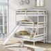 Modern Pine Wood Twin over Twin over Full Triple Bunk Bed with Convertible Ladder, Full Length Guardrail and Slide