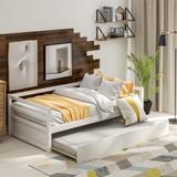 Modern Pine Wood Twin Size Daybed with Wheeled Bed and Wood Guardrail