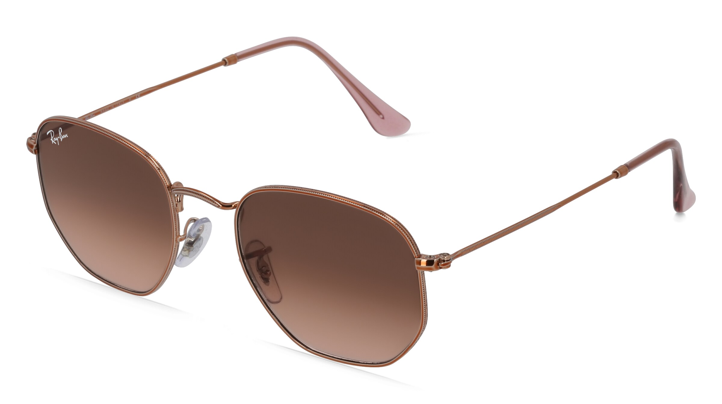 Ray-Ban RB 3548N HEXAGONAL Herren-Sonnenbrille Vollrand Panto Edelstahl-Gestell, braun