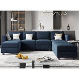 Latitude Run® Chanaye 116.6" Velvet Modular Upholstered Sectional Sofa 8-Pieces Modern Storage Couch Velvet in Blue | Wayfair