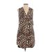 New York & Company Casual Dress - Shift V Neck Sleeveless: Brown Animal Print Dresses - Women's Size X-Small - Print Wash