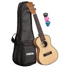 CASCHA Spruce Solid Top Konzert Linkshänder Ukulele Erwachsene & Kinder - inkl. 3 Plektren & gepolsterte Tasche - Fichtenholz-Ukulele für Anfänger & Fortgeschrittene - Aquila Nylon Saiten, Natur, matt