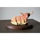 Vintage Red Buffalo Figurine Model - American Bull - Water Buffalo - Mahogany Wood Base - Hand Sculpture Pottery - Collectors Gift