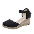 ZHIZIHUA closed toe wedge sandals ladies sandals closed toe sandals white sandals women espadrille sandals closed toe wedge sandals ladies wedge shoes wedges shoes women summer (Black,6.5UK)