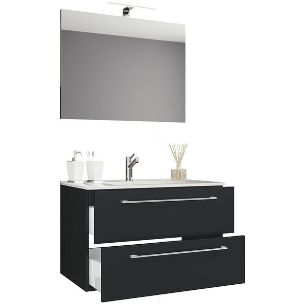 VCM Morgenthaler Waschtisch »Badinos« mit 2 Schüben 80 cm inkl. Spiegel und Waschbecken schwarz, 80x50x46 cm