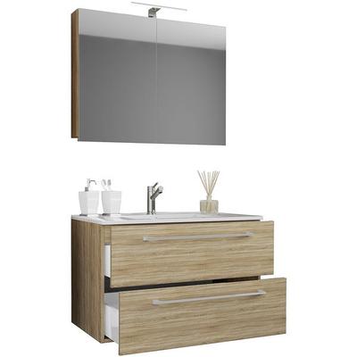 VCM Morgenthaler Waschtisch »Badinos« mit 2 Schüben 80 cm inkl. Spiegelschrank und Waschbecken braun, 80x50x46 cm