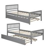 Red Barrel Studio® Twin Platform Bed w/ Trundle, Bed Frame, Headboard & Footboard, Slat Support Wood in Gray | 33.5 H x 80 W x 42 D in | Wayfair