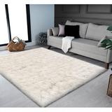 Gray/White 120 x 78 x 2.43 in Area Rug - Everly Quinn Area Rug, Shag Carpet For Girls Boys Room, Furry Rug For Baby Room, Fuzzy Rug For Dorm Nursery Room Polyester | Wayfair