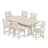 POLYWOOD® Lakeside 7-Piece Farmhouse Outdoor Dining Set w/ Trestle Legs Plastic in Brown | 72.25 W x 37.75 D in | Wayfair PWS694-1-SA