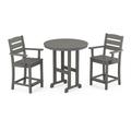 POLYWOOD® Lakeside 3-Piece Round Farmhouse Outdoor Arm Chair Counter Set Plastic in Gray | 35.13 W x 35.13 D in | Wayfair PWS615-1-GY