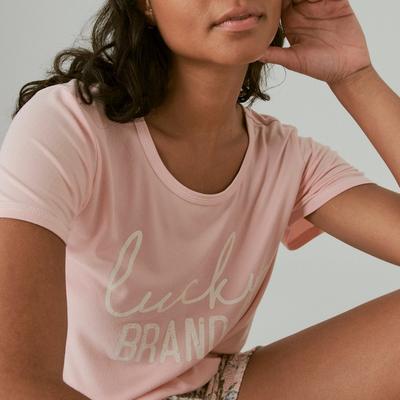 Lucky Brand Graphic Tee & Lightweight Waffle Short - Women's Clothing Button Down Tops Shirts in Coral Pink, Size S