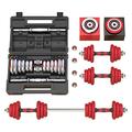 HAKENO Adjustable Weights Dumbbell Barbell Set Anti-Slip Metal Handle 3-in-1 Cast Iron Free Weights Dumbbells Set with Connecting Rod for HomeBody Workout Fitness 30kg