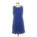 Monteau Casual Dress - Shift Scoop Neck Sleeveless: Blue Solid Dresses - Women's Size Small